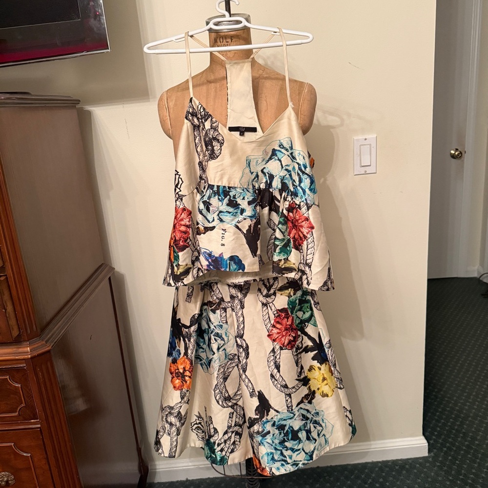 Tibi Silk Peplum Sleeveless Cami Top & Matching Skirt Set